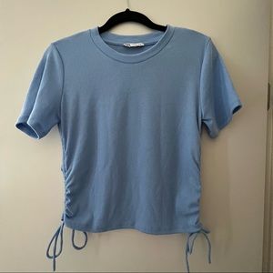 Zara Ruched T-shirt in Baby Blue